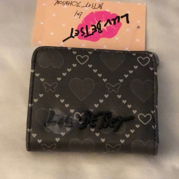Betsey Johnson Luv Betsey Snap Card Wallet Black & Silver Heart & Butterflies - Picture 13 of 16